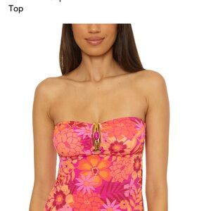 BECCA Pink and Orange Floral Bikini top and bottom set